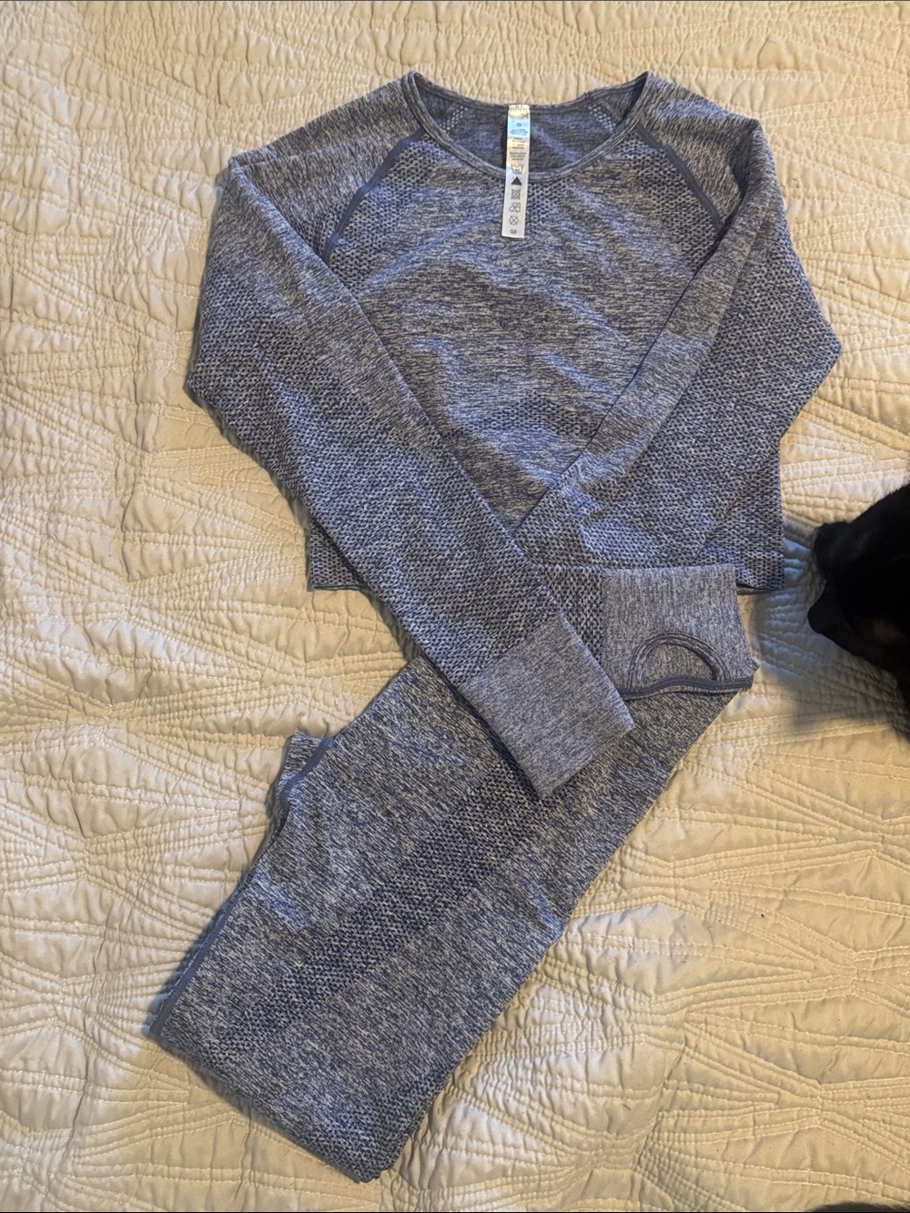 Adult Small Seamless High-Waist Heathered Blue/Gray Leggings.